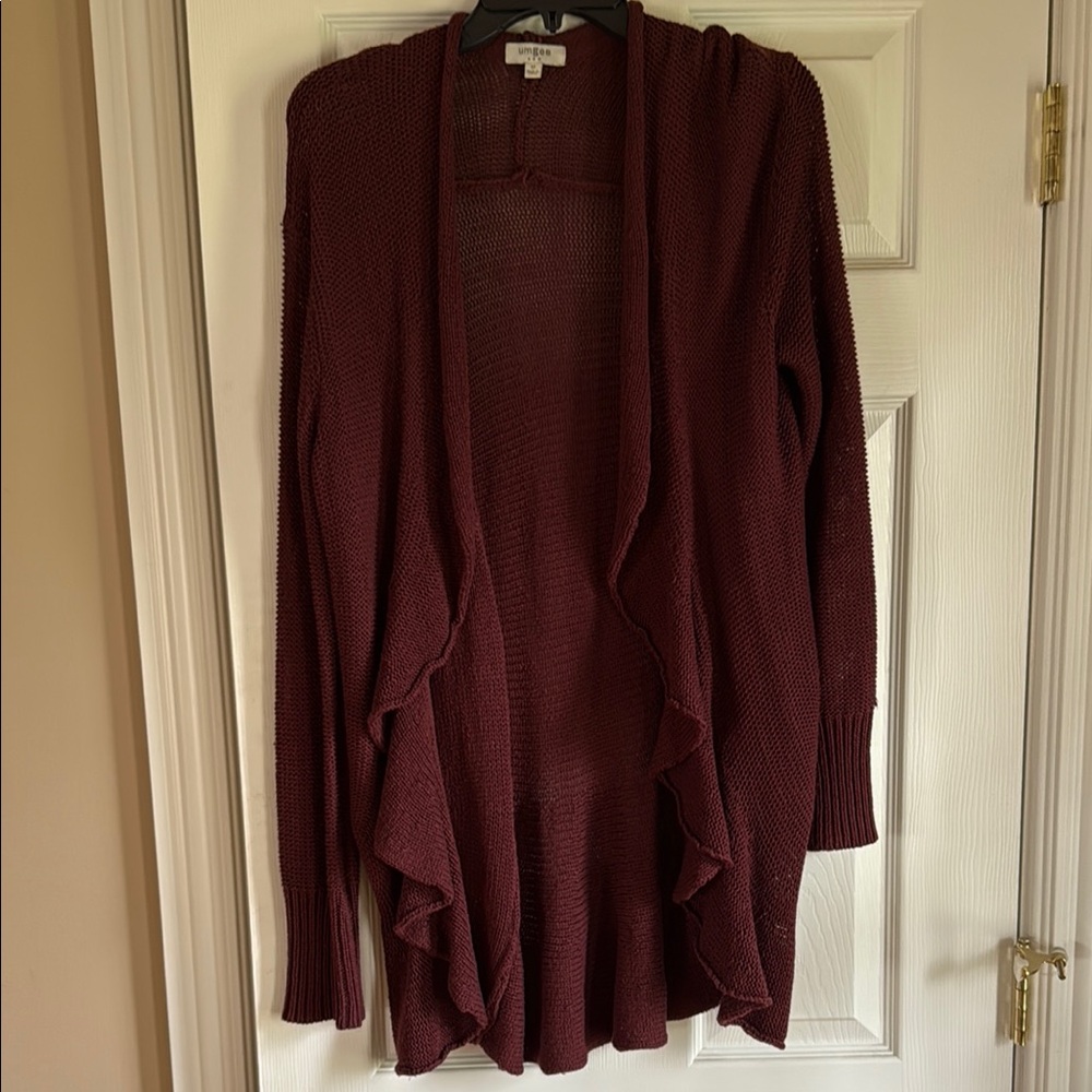 Women's Burgundy Open Front Sweater